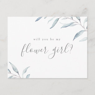 Will you be my flower girl minimal dusty greenery invitation