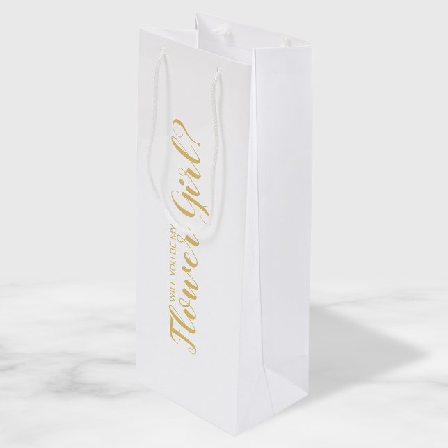 Will You Be My Flower Girl? Modern Script Gold Wine Gift Bag (Creator Uploaded)