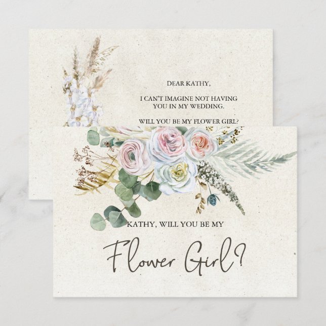 Will You Be My Flower Girl Pastel Boho Neutral  (Front/Back)