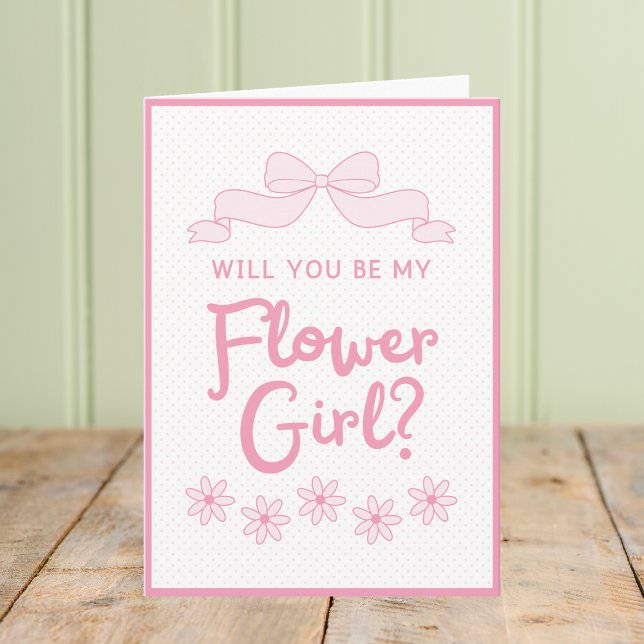Will You Be My Flower Girl? Pink Bow and Polka Dot Card (Creator Uploaded)
