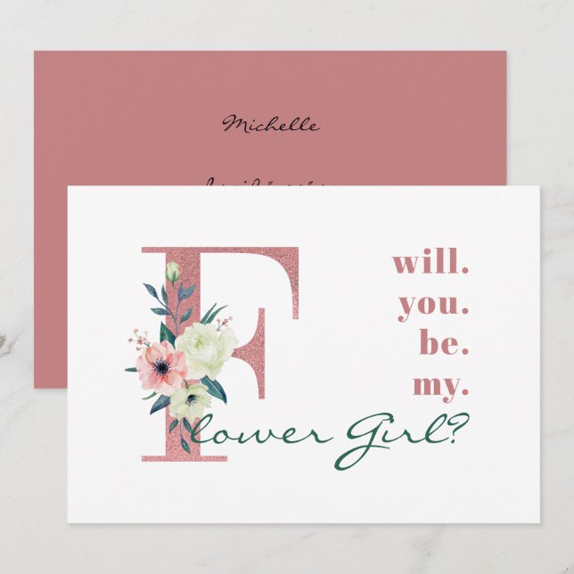Will you be my Flower Girl Pink Floral Letter Invitation (Front/Back)