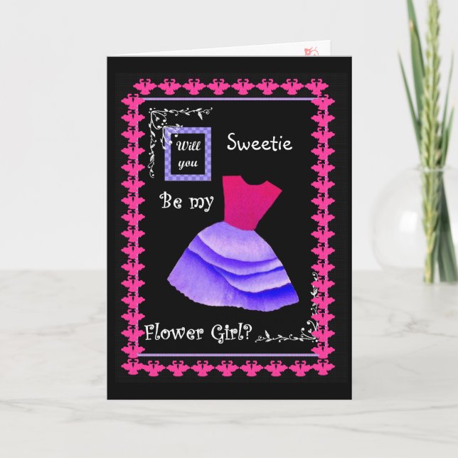 Will You Be My Flower Girl? PINK & PURPLE Dress Invitation (Front)