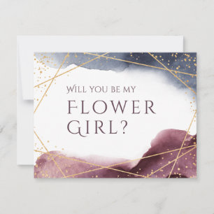 Will you be my flower girl purple geometric invitation