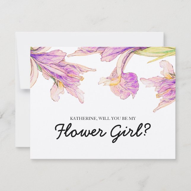Will you Be my Flower Girl Purple Iris Floral Invitation (Front)