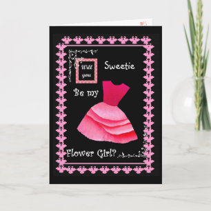 Will You Be My Flower Girl? RED Dress and Swans Invitation