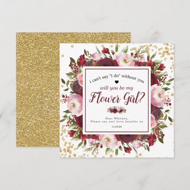 Will you be my Flower Girl | Rustic Burgundy Blush Invitation (Front/Back)