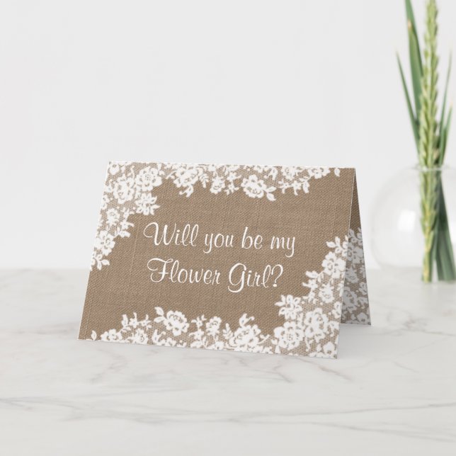 Will You Be My Flower Girl? Rustic Burlap & Lace Invitation (Front)