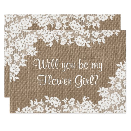 Image of Will You Be My Flower Girl? Rustic Burlap & Lace Invitation