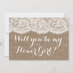 Will You Be My Flower Girl? Rustic Burlap & Lace Invitation