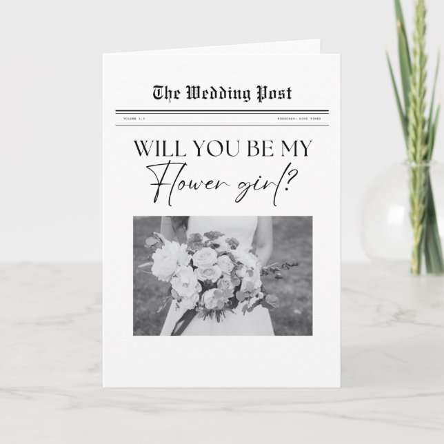 Will you be my Flower Girl, simple Newspaper  Card (Front)