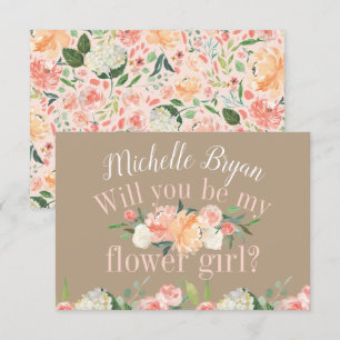 Will you be my Flower Girl Spring Blush Floral Tan Invitation