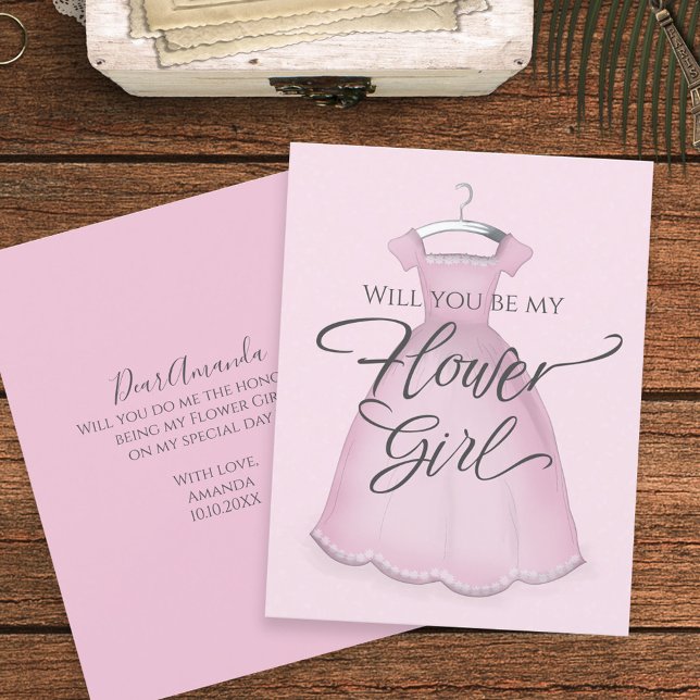 Will you be my Flower Girl Stylish Pink Dress Cute Card (Creator Uploaded)