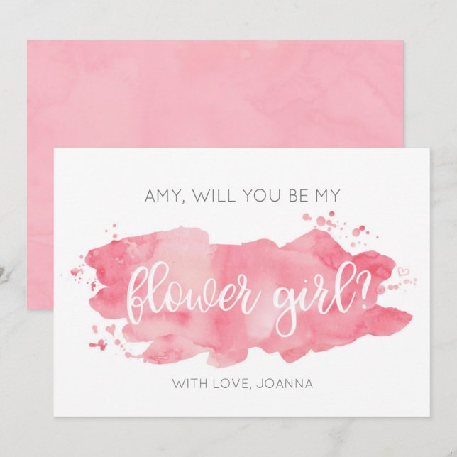 Will You Be My Flower Girl Watercolor Pink Card (Front/Back)