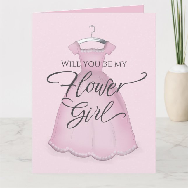 Will you be my Flower Girl Wedding Cute Pink Dress Card (Front)
