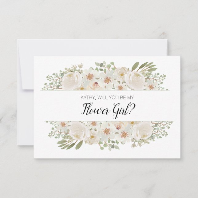 Will You Be My Flower Girl White Floral Elegant (Front)