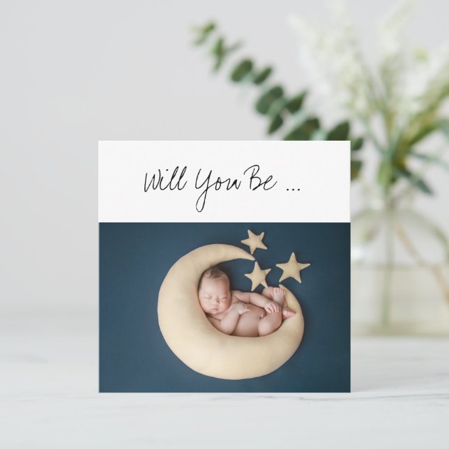 Will You be My Godfather Baby on Moon Photo Insert Card (Standing Front)