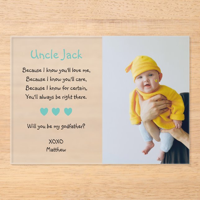 Will You Be My Godfather Proposal Photo Baptism Acrylic Invitations (Front)