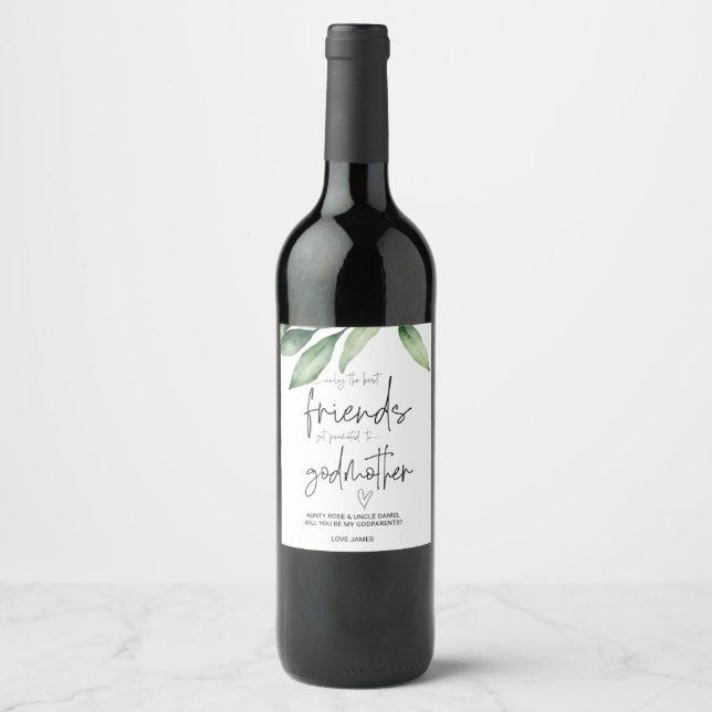 Will You Be My Godmother Asking Baby Announcement  Wine Label (Front)