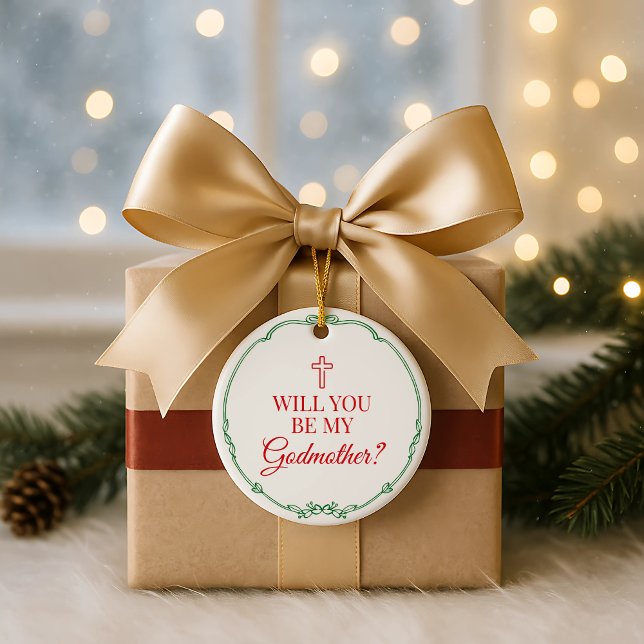 Will You Be My Godmother Christian Godparent Ceramic Tree Decoration (Will You Be My Godmother? Ornament Christian Godparent Proposal)