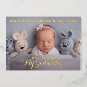 Will You Be My Godmother Classy Personalised Photo Foil Holiday Card