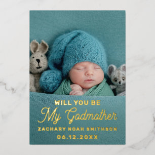Will You Be My Godmother Lovely Personalised Photo Foil Holiday Card