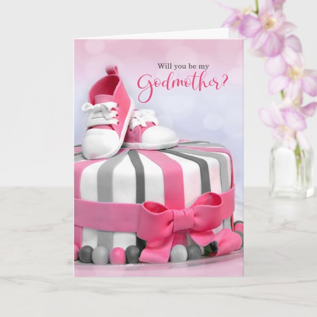 Will you be my Godmother Pink and Purple Cake Card (Orchid)
