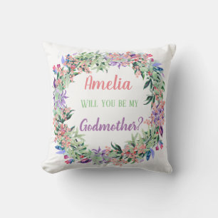Will You Be My Godmother Proposal Floral Wreath Cushion
