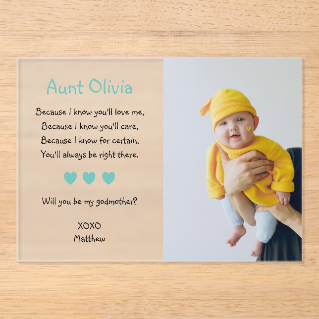 Will You Be My Godmother Proposal Photo Baptism Acrylic Invitations (Front)