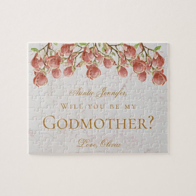 Will You Be My Godmother Proposal Pink Magnolia Jigsaw Puzzle (Horizontal)