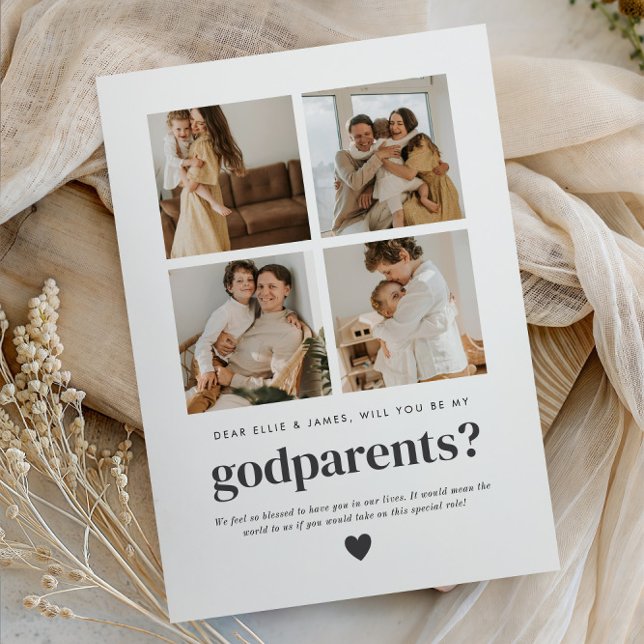 Will You Be My Godparents 4 Photo Proposal Card (Zazzle Will You Be My Godparents 4 Photo Proposal Invitation 5)