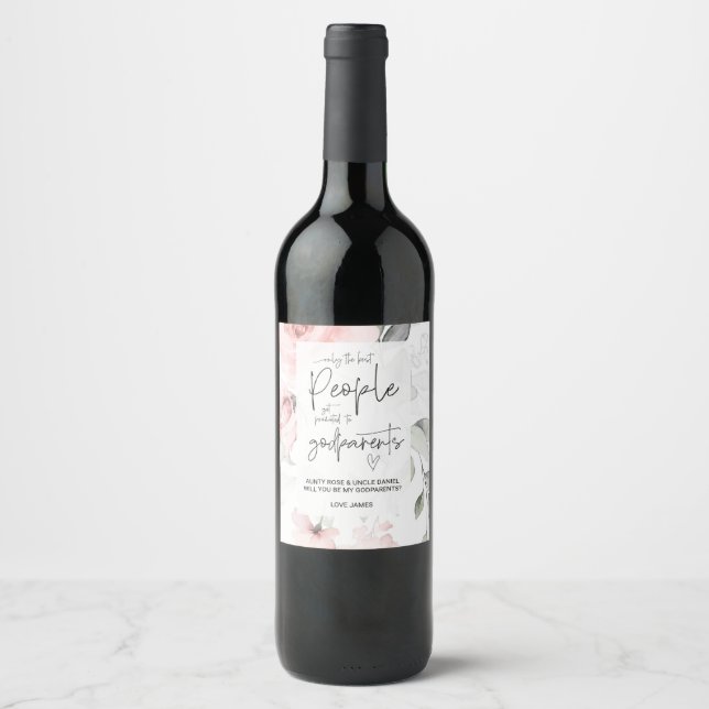 Will You Be My Godparents Asking Baby Announcement Wine Label (Front)