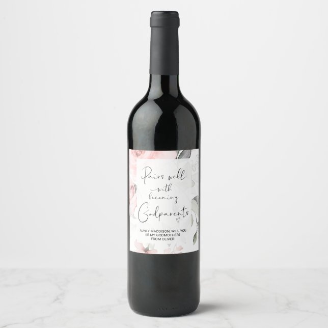Will You Be My Godparents New Baby Announcement Wi Wine Label (Front)