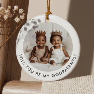 Will You Be My Godparents Photo Proposal Boy Twins Ceramic Tree Decoration