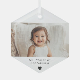Will You Be My Godparents Photo Proposal Glass Tree Decoration