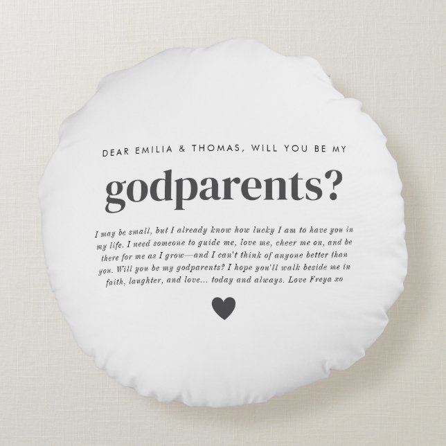 Will You Be My Godparents Photo Proposal Round Cushion (Back)