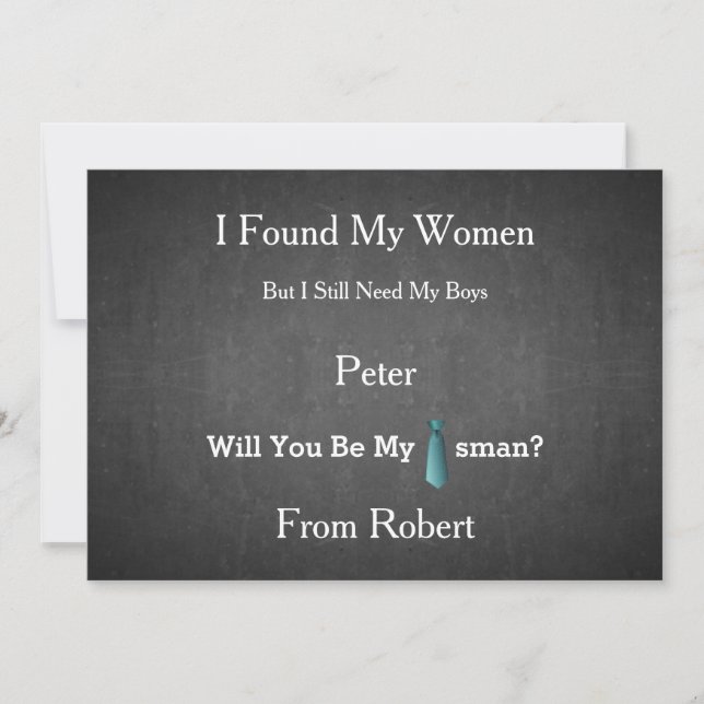 Will You Be My Groomsman Black Chalk Board BlueTie Invitation (Front)