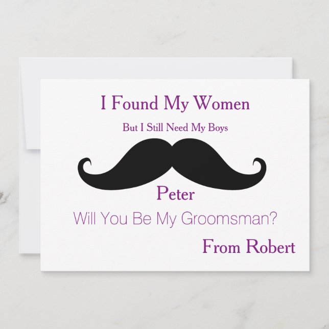 Will You Be My Groomsman Black Moustache Invitation (Front)