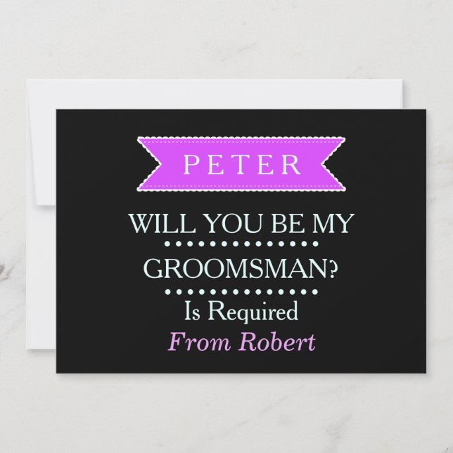 WILL YOU BE MY GROOMSMAN Black Purple ribbon Invitation (Front)