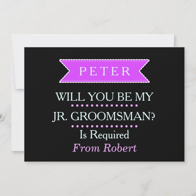 WILL YOU BE MY GROOMSMAN Black Purple ribbon Invitation (Front)