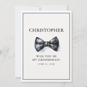Will You Be My Groomsman Black Watercolor Bow Tie Invitation