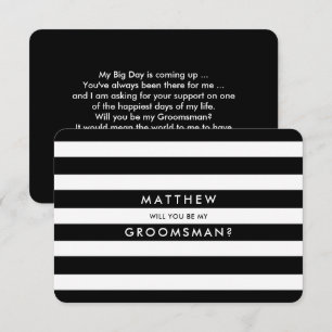 Will you be my Groomsman? Black White Stripes Invitation