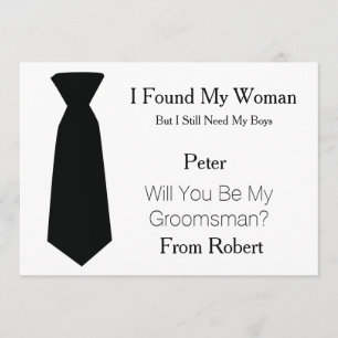 Will You Be My Groomsman Black & White Tie Invitation