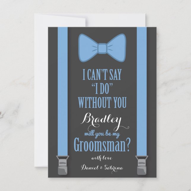Will You Be My Groomsman - Blue Tie Braces Invitation (Front)
