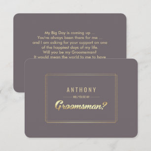 Will you be my Groomsman? Dark Mocha Gold Wedding Invitation