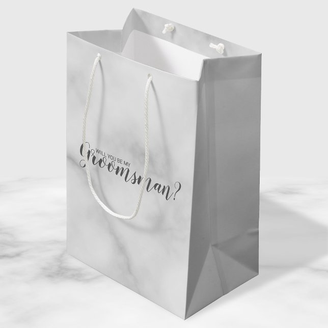 Will You Be My Groomsman? Elegant Marble Script Medium Gift Bag (Creator Uploaded)