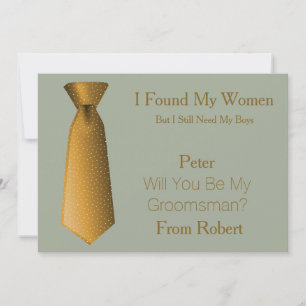 Will You Be My Groomsman Gold & White Tie Invitation