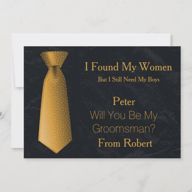 Will You Be My Groomsman Gold & White Tie Invitation (Front)