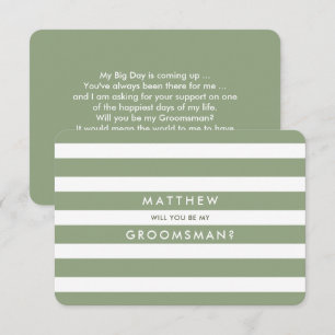 Will you be my Groomsman? Green Stripe Pattern Invitation