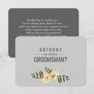 Will you be my Groomsman? Grey   Green Branch Invitation