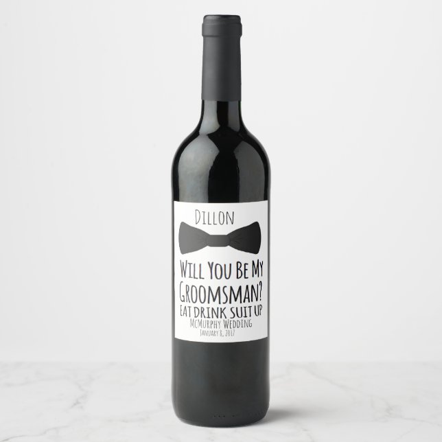 will you be my groomsman? Groomsmen Wedding Invite Wine Label (Front)